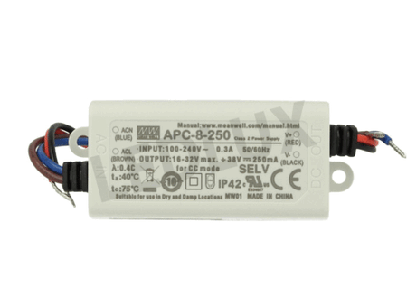 Led Driver CC MeanWell APC-8-250 Trasformatore 250mA 16V-32V DC 8W Corrente