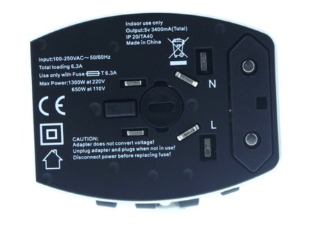 Adattatore Universale da Viaggio Con Presa EU UK USA AUS CN USB + 1 Type C 3,4A