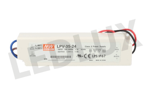 Alimentatore Trasformatore CV MeanWell Impermeabile IP67 24V 35W 1,5A LPV-35-24