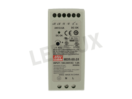 Alimentatore Rotaia Industriale MeanWell MDR-60-24 60W 24V 2,5A Barra Guida DIN