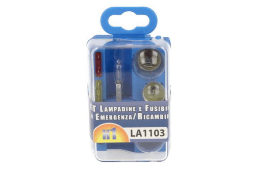 Kit Lampade Ricambio Emergenza Alogena Auto Bulbset H1 12V 3 Fusibile (8 pz) <p