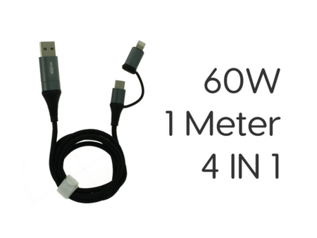 Cavo USB 4 In 1 USB-A USB-C Lightning Nylon Intrecciato Metro Ricarica Veloce