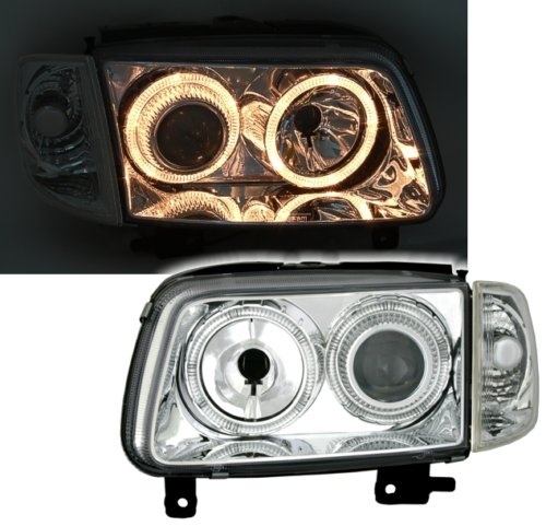Coppia Fari Fanali Anteriori TUNING Angel Eyes Polo 6N 94-99 Cromati H7+H7