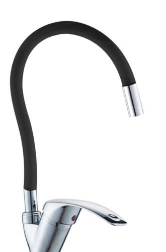 Kit Rubinetto Cucina Bocca Curvo Alta Tubo Flessibile Monogetto Colore Nero