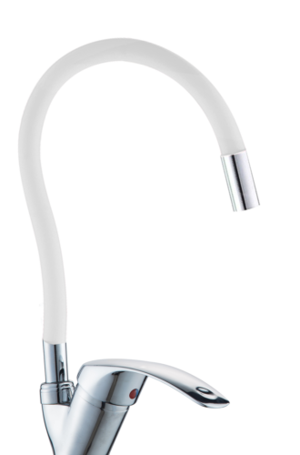 Kit Rubinetto Cucina Bocca Curvo Alta Tubo Flessibile Monogetto Colore Bianco