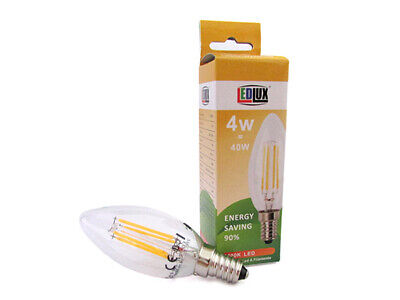Lampada Filo Led a Filamento E14 C37 4W=40W 360 Gradi Bianco Caldo 2700K Candel