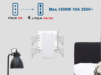 Adattatore Quadruplo Spina Grossa 16A Con 4 Prese Bipasso 10/16A Bianco Extrast