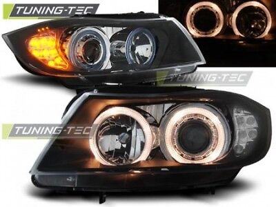 Coppia Set Fari Fanali Tuning E90/E91 03.05-08.08 ANGEL EYES Nero LED Alogeni H7