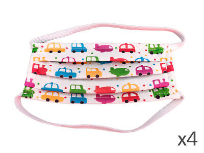 4 Mascherine Per Bambini Disegno Car Macchina Maschile Made in Italy Tessuto TN