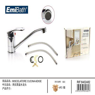 Kit Rubinetto Cucina Bocca Bassa Appogio Su Lavello Misura 105x240mm Argento