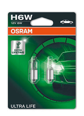 COPPIA Lampada Lampadina Luce OSRAM ULTRALIFE H6W (BAX9s) 12V 6W 64132