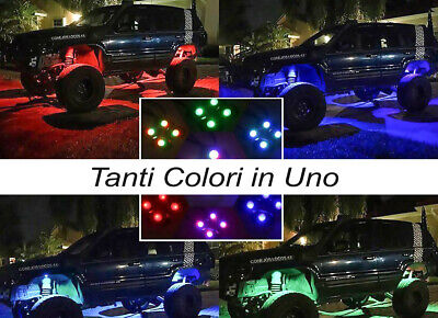 Kit RGB Rock Light Bluetooth APP Sensore Musica 8 Led 12 24V sottoscocca tuning