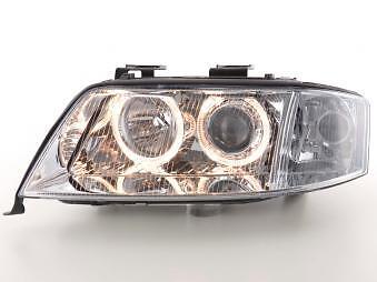 Coppia Fari Fanali Anteriori Tuning Angel Eyes A6 4B 99-00 cromato
