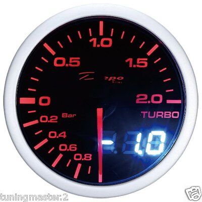 Manometro Strumento 52mm DEPO Pressione Turbo -1+2 BAR Digitale Ambra/Bianco