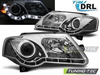 Coppia fari fanali anteriori TUNING PASSAT 3C 05-10 cromo Dayline tru DRL