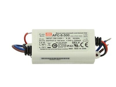 Led Driver CC MeanWell APC-8-500 Trasformatore 500mA 8V-16V DC 8W Corrente