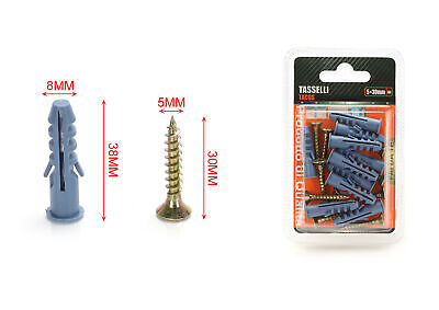Kit 10 pcs Tasselli &Oslash;8x40mm Con Viti 5x30mm <ul><li>Kit Ø8x40mm