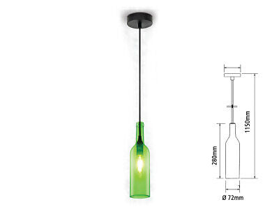 Lampadario a Sospensione Forma Bottiglia In Vetro Colore Verde Attacco E14 Per