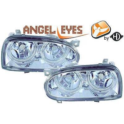 Coppia Fari Fanali Anteriori Tuning GOLF III 91-97 cromati con anelli ANGEL