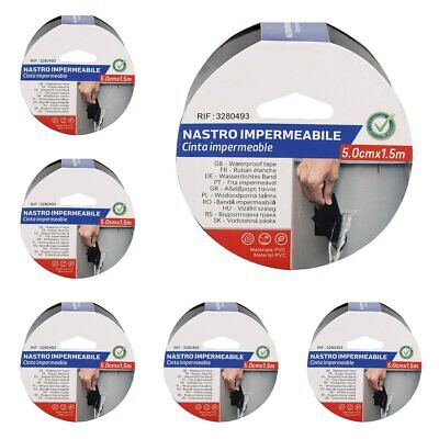 6 Pezzi Nastro Adesivo Impermabile PVC 50mm X 150cm Nero <ul><li>Il nostro