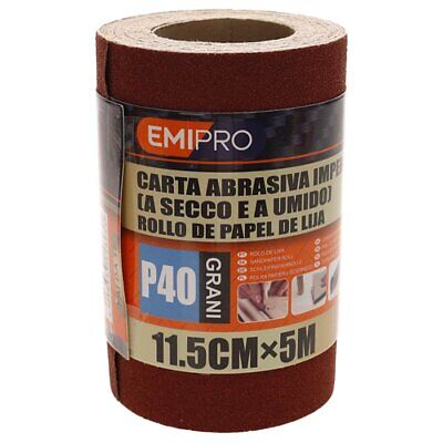 Carta Abrasiva Impermeabile A Secco e Umido, Rotolo da 11,5cm x 5m, Grano P 40