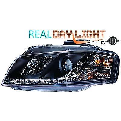 Coppia fari fanali anteriori TUNING A3 03-08 nero con REAL Dayline a LED