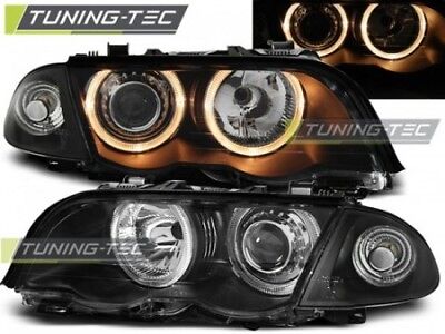 Coppia Set Fari Fanali Anteriori Tuning E46 05.98-08.01 S/T ANGEL EYES Nero H7