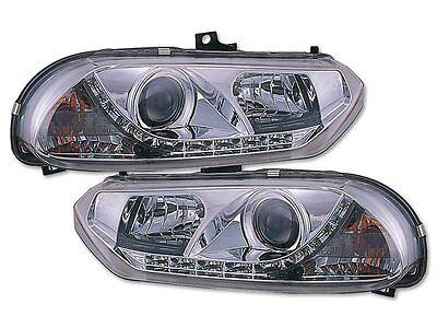 coppia Fari fanali Tuning 156 anteriori DAYLINE ottica diurne cromati