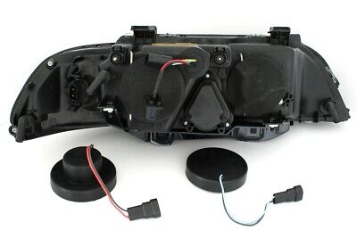 Coppia Fari Fanali Tuning Anteriori Angel Eyes per 5er E39 Neri Alogeni H7+H7