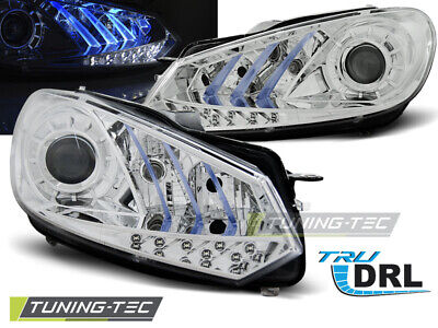 FANALI TRUE DRL CROMATI LUCE BLU per GOLF 6 10.08- 12