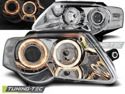 Coppia Set Fari Fanali Anteriori Tuning PASSAT B6 3C 03.05-10 ANGEL EYES Cromato