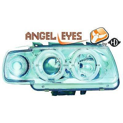 Coppia Fari Fanali Anteriori Tuning POLO 94-99 cromati con anelli ANGEL EYE