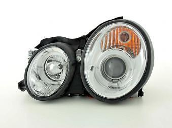 Coppia Fari Fanali Anteriori Tuning CLK W208 98-02 cromato Angel Eyes Alogeni