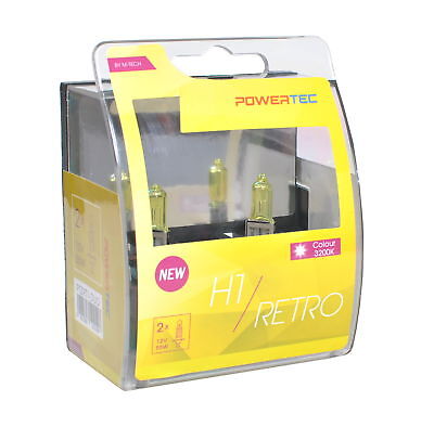Coppia Lampade Lampadine Alogene Gialle auto epoca VIntage Powertec Retro H1 12V