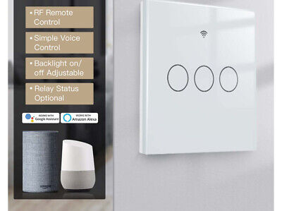 Interruttore Wifi Da Parete 86X86 Pannello Touch 3 Tasti Colore Bianco + RF 433