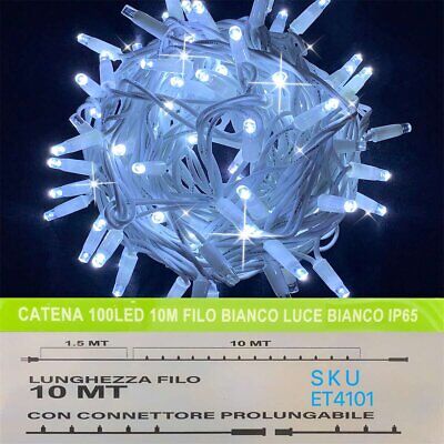Catena Luminosa di Luci Led IP65 10 Metri Con 100 Filo Bianco Luce Freddo