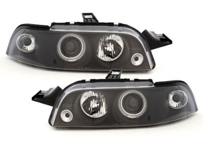 Coppia fari fanali anteriori TUNING PUNTO 93-99 H7 NERI anelli angel eyes