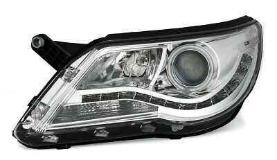 Coppia Fari Fanali Anteriori TUNING TIGUAN CCFL Angel Eyes Cromati LED daylight