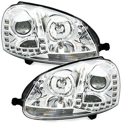 Coppia Set Fari Fanali anteriori Golf V 5 10/03-9/08 Cromo tuning dayline led