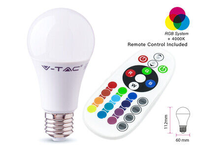 Lampada A Led E27 9W RGB + Neutro 4000K Con Telecomando Dimmerabile A60 RA80 Bu