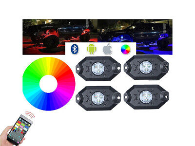 Kit RGB Rock Light Bluetooth APP Sensore Musica Con 4 Luci Led 12V 24V
