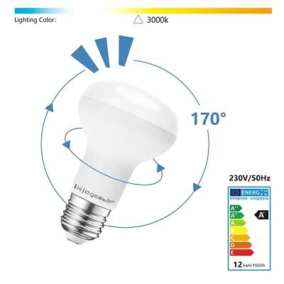 Lampadina LED E27 12W R80 Luce Bianca Calda 3000k 1170 Lumens Angolo a Fascio