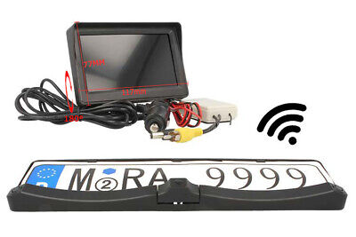 Kit Retromarcia Telecamera Porta Targa Monitor Wireless 4,3 Police Con 2