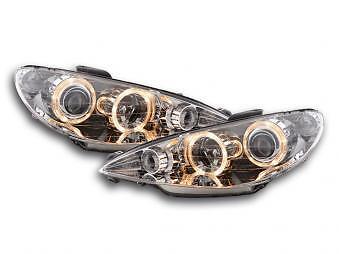 Coppia Fari Fanali Anteriori Tuning Angel Eyes 206 98-03 cromato