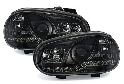 Coppia Fari Fanali Anteriori Tuning LED per Golf 4 Neri Daylight H1+H1 no nebbia