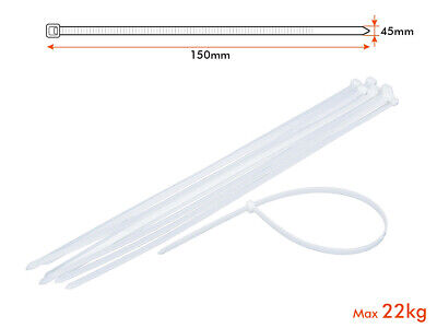 100 Fascette Cablaggio Stringicavo 4.5X150mm Colore Bianco Per Legare Fili Cavi