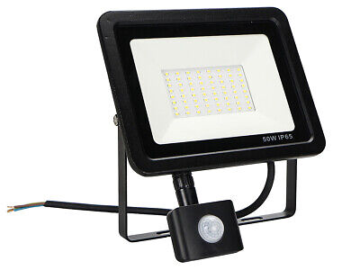 Faro Led Flood Light Slim 50W IP65 Bianco Neutro Carcassa Nera Sensore PIR