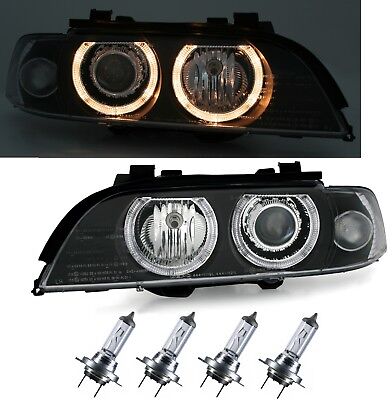 Coppia Fari Fanali Anteriori Tuning Angel Eyes Fari per serie 5 E39 Neri