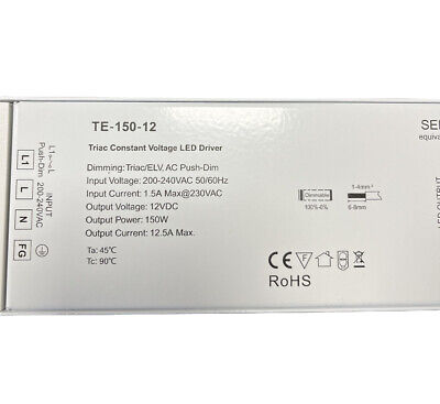 Alimentatore Dimmerabile CV 12V 150W Triac ELV Pulsante N.O. Varialuce Su 220V