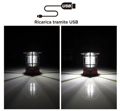 Lanterna Led da Campeggio Ricaricabile USB e Pannello Solare Batteria 1200mAh